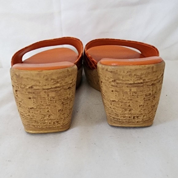 Marzia Vellini Wedge Sandals Slides Faux Croc Orange Cork Platform Size 7 - Picture 6 of 6